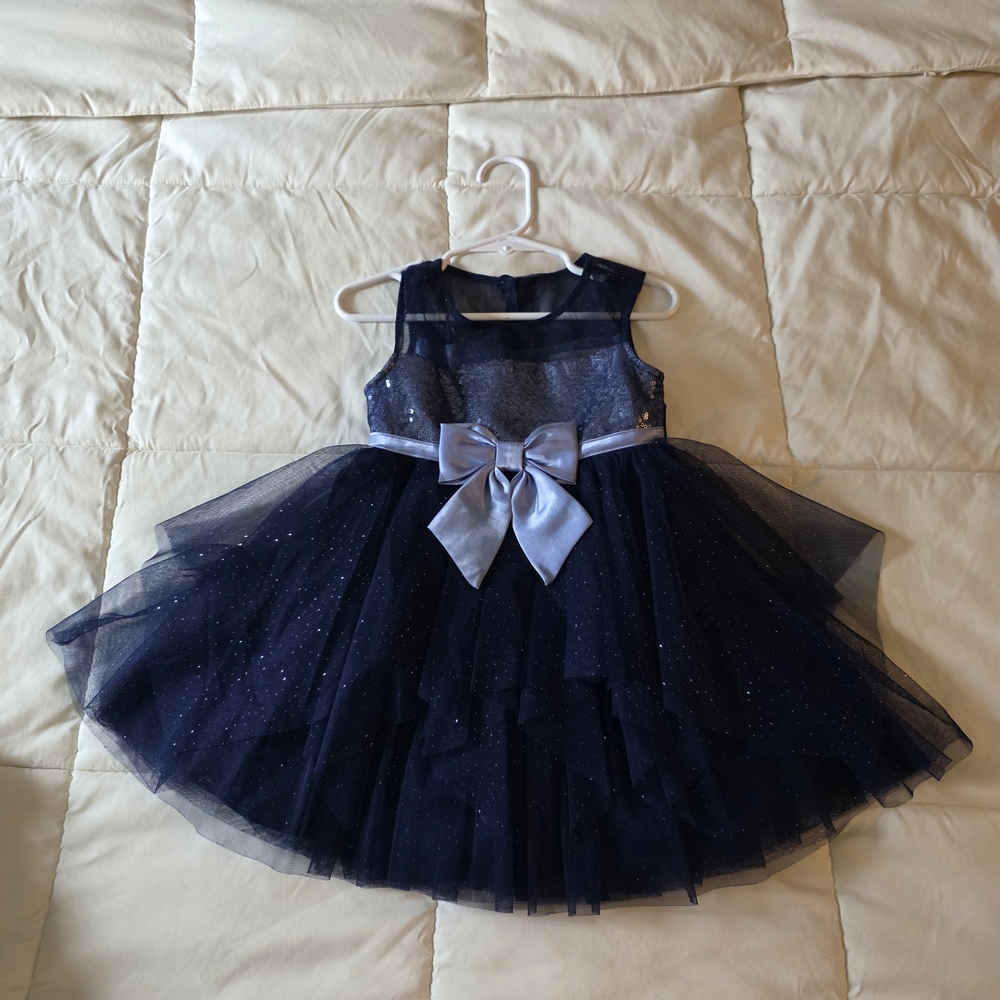 Navy Sparkle Tulle Flower Girl Dress with Satin Bow